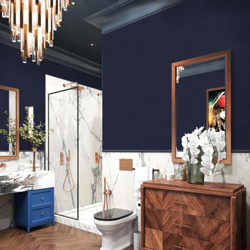 Jeweluck Navy Peel and Stick Wallpaper Navy Wallpaper 15.7inchx393.7inch Dark Blue Contact Paper Peel and Stick Matte Solid Removable Self-Adhesive Wall Paper for Cabinets Bedroom Decorative Vinyl by Jeweluck - Used condition - Image 6