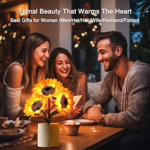 Image of Rechargeable Sunflower Flower Lamp Decor for Bedroom Bar Coffee Shop, Silk Flower Night Light Gifts for Women Mom Grandma Girlfriend Friend Wife Birthday Christmas Anniversary Valentines Mothers Day