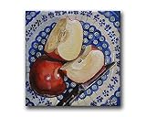 Polish Pottery Flowering Peacock Apple Kitchen Art Print, Farmhouse Rustic Home Wall Decor, Mat Opti