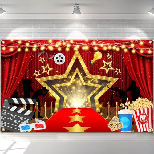 Avezano Banner de noite de cinema de Hollywood, cenário de aniversário, decoração de eventos, prémios de noite, cerimónia, fundo de fotos, material de festa, 70,8 x 43,3 polegadas