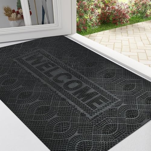 Image of IVAZA PVC (Polyvinyl Chloride) Floor Mat (Black, Medium) Anti Slip Front Door Mat