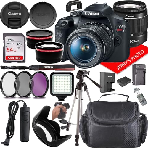 Canon EOS Rebel T7 DSLR Camera w/Canon EF-S 18-55mm f/3.5-5.6 IS II Lens + Case + 64GB Memory (22pc Bundle) (Renewed), Black