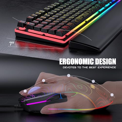 Image of RedThunder K10 Wired Gaming Keyboard & Mouse Combo with Wrist Rest, Adjustable RGB Mechanical Feel Anti-ghosting Keyboard + 7D 7200 DPI Mouse+Soft Leather Wrist Rest for PC Gamers (Black Lines)