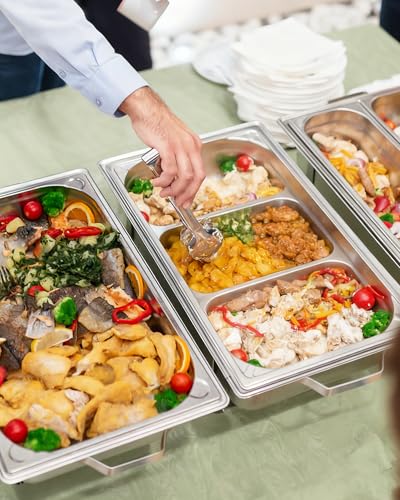 WENMILY Chafing Dish Buffet Set 9L[Robust und hochwertig],6pcs Edelstahl Warmhaltebehälter[Rollrand-Design],Speisenwärmer für Catering Buffet und Party (Quadrat Silber - 6er Sets 2×1+2×1/2+3×1/3GN)