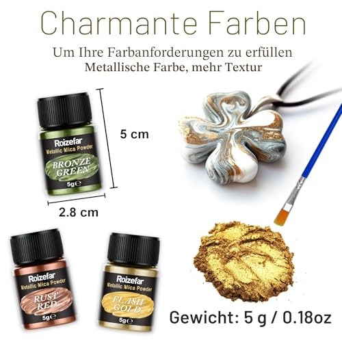 Roizefar Epoxidharz Farbe Metallic Mica Pulver, 20 Farbe*5g Perlglanz Epoxidharz Pigment metallischer Pulver für Seifenfarbe, Epoxidharz, Kerzenherstellung, Nagellack, Badebomben, DIY