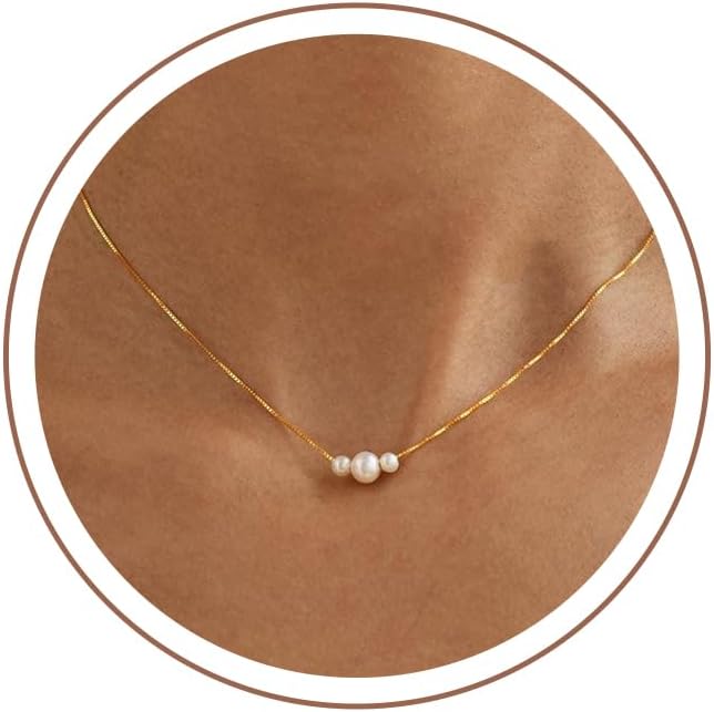 Mothers Day Gifts - 14K Gold Plated Pearl Necklaces for Women Trendy Dainty Necklace Simple Layered Gold Pearl Necklace for Women Mothers Day Wedding Birthday Gifts
