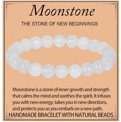 LPBeads Handmade Natural Gemstone Stretch Elastic 8mm Moonstone Bracelet Healing Crystal Round Stone Beads Jewelry Gifts for Women Men