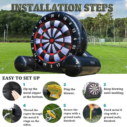 Quixnova Riesiges Kick-Darts-Set – Aufblasbares Kick- und Wurf-Fußball-Ziel-Dartboard mit 8 Fußbällen, Tragetasche und 370-W-Gebläse für Kinder und Erwachsene, Outdoor, Picknick, Party – Bild 6