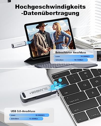 BLANBOK+ Apple MFi-zertifizierter USB Stick 128G für iPhone, Externer iPhone Stick Speicherstick USB External Memory Stick für iPhone Photostick Lightning Backup für iPhone/iPad/Android/PC