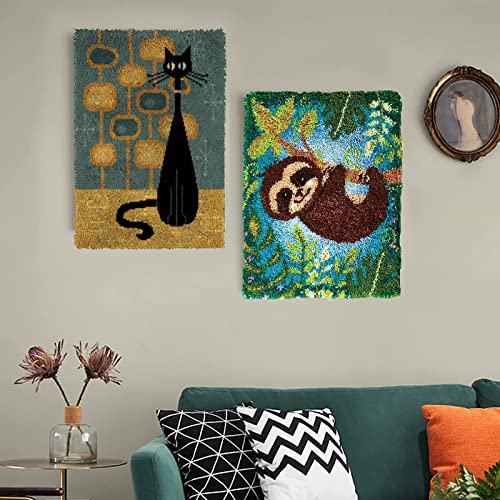 Evaje Latch Hook Kit For Adults Diy Rug Making Kits With Preprinted Canvas Cute Sloth Pattern Unfinished Crochet Embroidery Carpet Set Shaggy Decorations 20.5In #TOP6