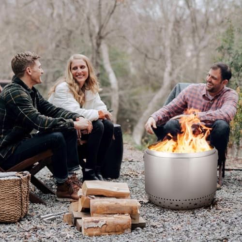 27 Inch Smokeless Fire Pit, Portable Stainless Steel Outdoor Fireplace - 360° Airflow Technology and Removable Ash Pan, Ideal for 6 or More People