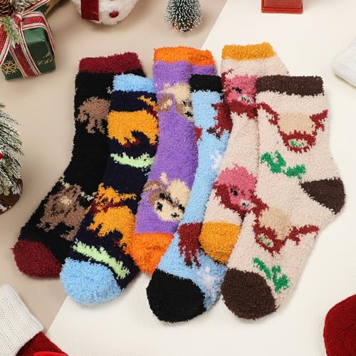Image of Skicuff 6 Pairs Women Fuzzy Socks Bulk Slipper Warm Sleeping Crew Socks for Women Men Microfiber Soft Holiday Teacher Gifts