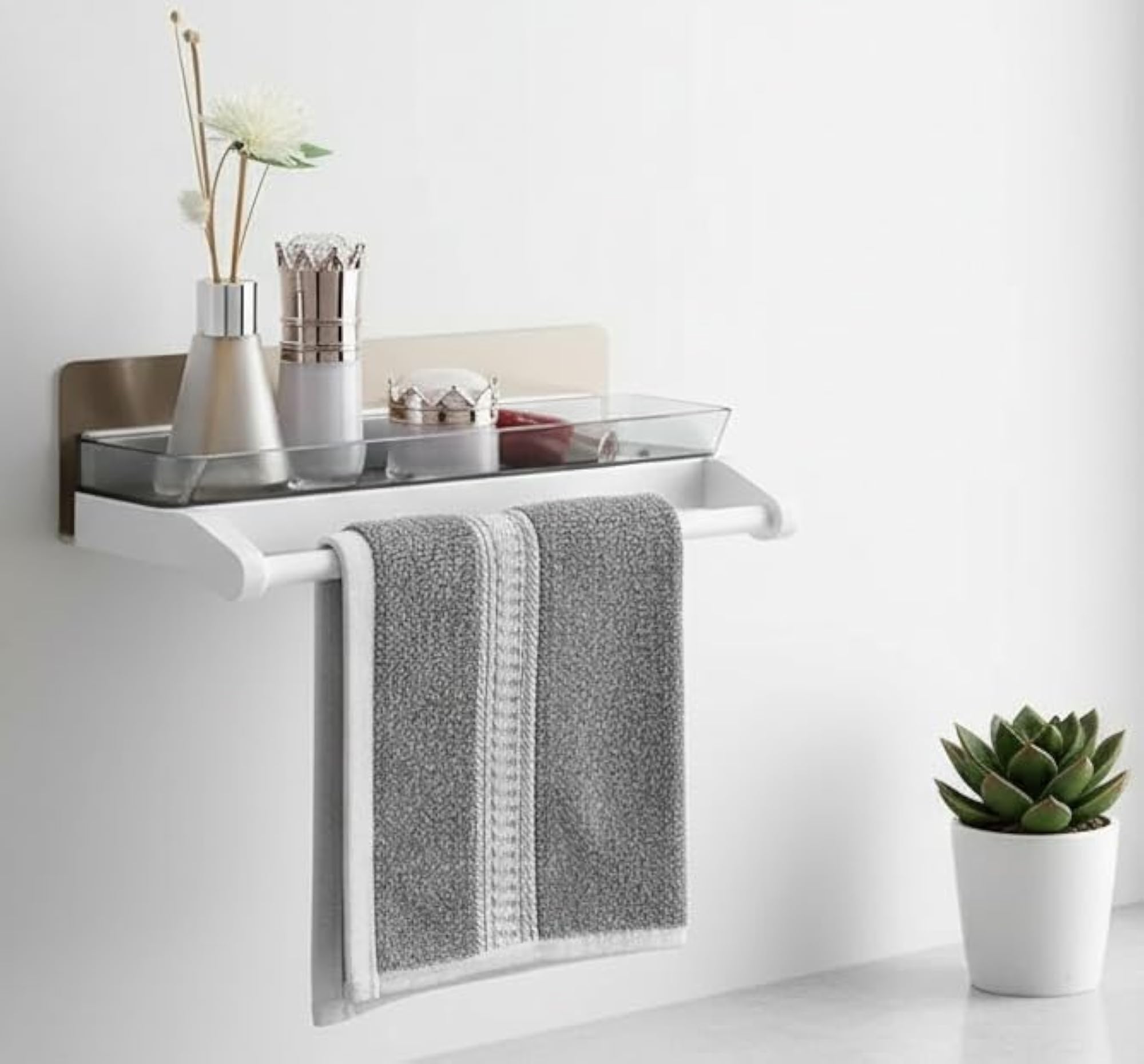 Adhesive Wall Mounted Bathroom Shelf with Towel Holder