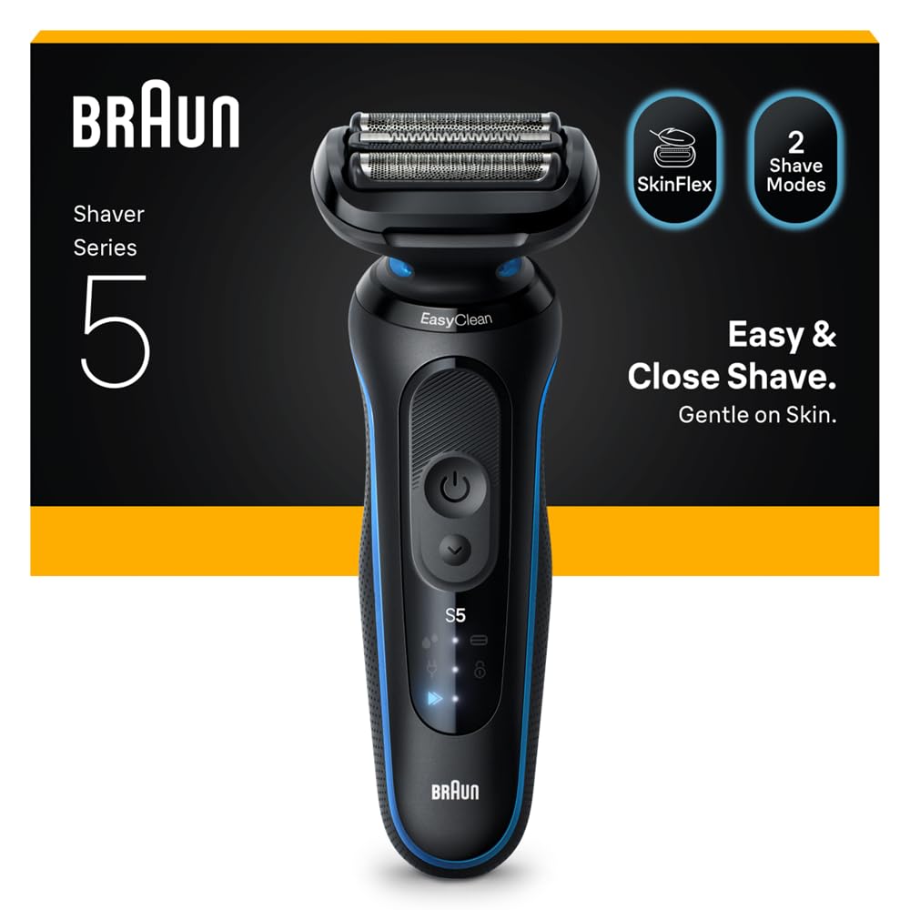 Braun Series 5 52-​B1000s - Rasoio elettrico da uomo, con durata della batteria di 50 minuti, rasoio senza fili da uomo, impermeabile, prodotto in Germania, colore: blu