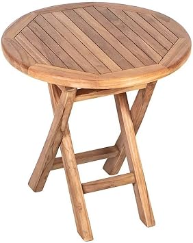 Plow & Hearth Small Round Teak Folding Side Table