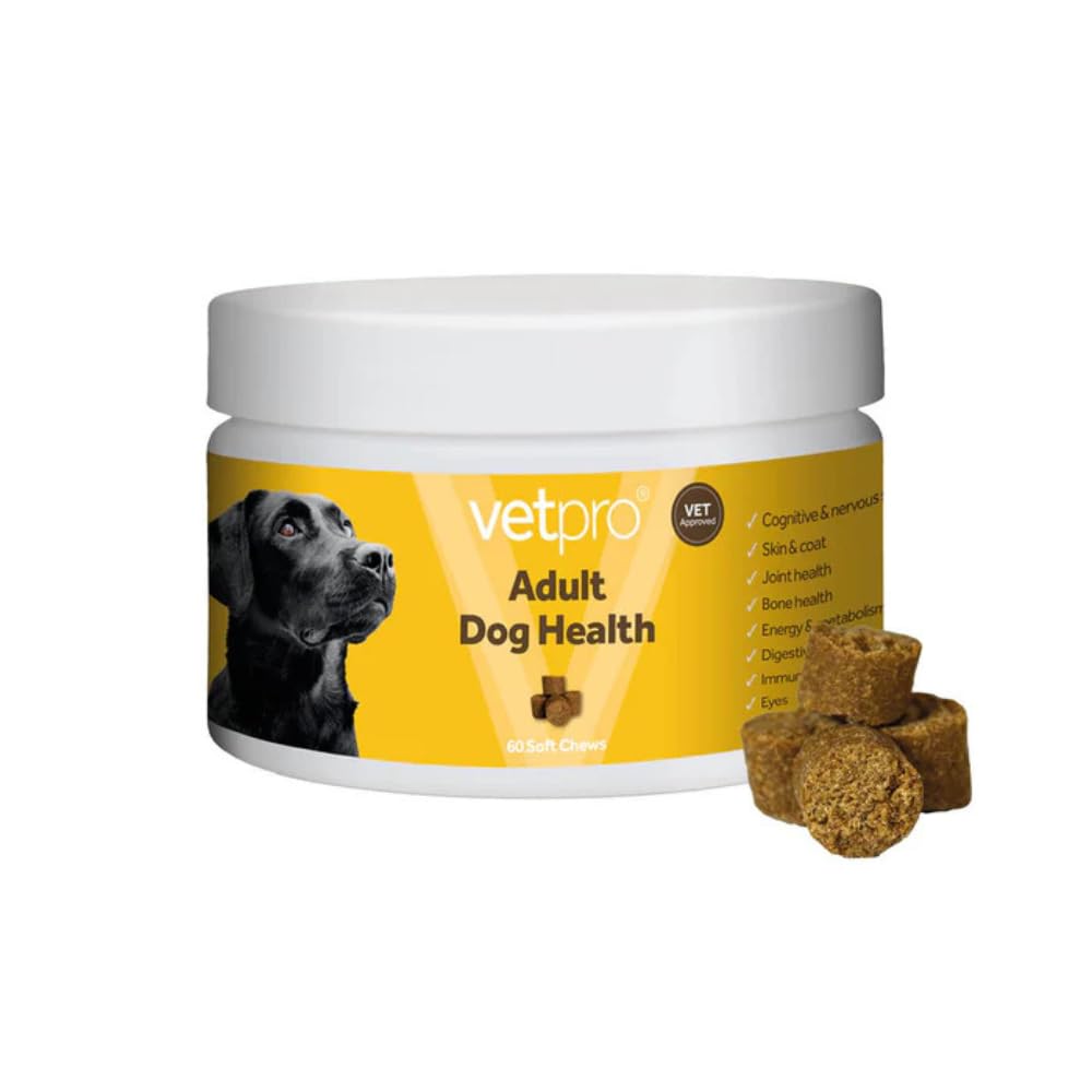 Vetpro Adult Health Support Supplement Soft Chews for Adult Dogs | 60 Soft Chews | Provide All-Round Essential Vitamins, Minerals & Antioxidants to Support Your Dog