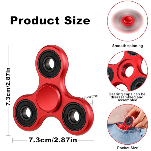SCIONE Fidget Spinner Metall Sensory Fidget Toy, Cooler Metall Edelstahl-Handspinner Angst Stress Relief Geburtstag Geschenk für Kinder Erwachsene Rot (Lagerkappen können demontiert Werden Montiert)