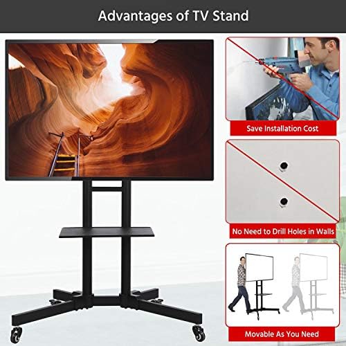 costoffs Floor TV Stand on Wheels Universal TV Mount Stands with Shelves Height Adjustable Mobile TV Cart Trolley for 32-75 inch TV Screens, Holds 50 KG & Tilt Range 600mm x 400mm 2-Tier