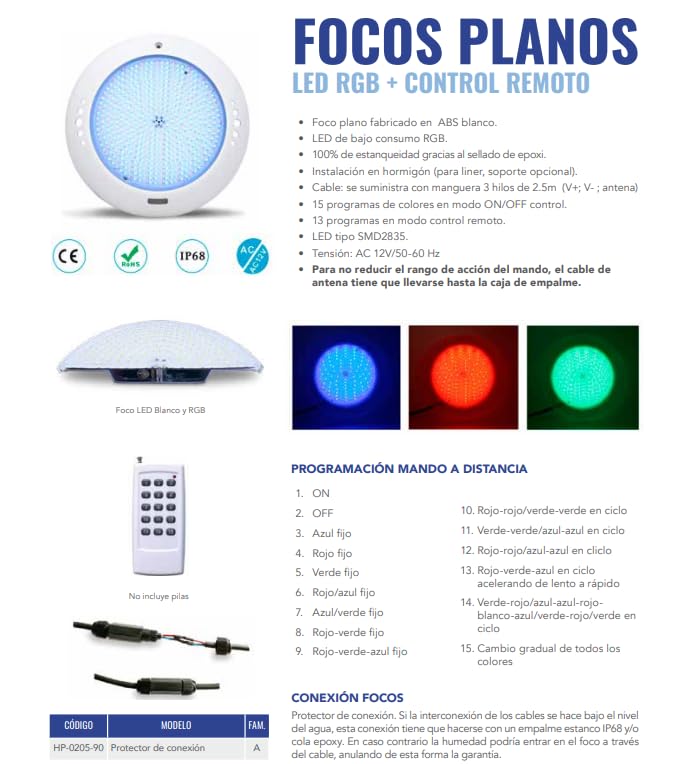 Foco LED RGB Piscina, 35W Lámpara Piscina para Superficie, 3500lm, Ángulo 140°, IP68 Impermeable, 12V, Incluye Mando RGB