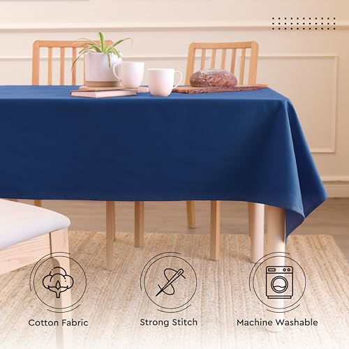 Image of Encasa XO Dining Table Cover Cloth for 4 to 6 Seater | 140x180 cm Cotton Canvas Rectangular Table Cloth | Machine Washable Tablecloth for Indoor & Outdoor Use - Cobalt Solid Color