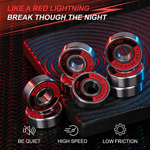 KVENI Premium Skateboard Bearings, Ceramic Ball 608-2rs Bearing – Precision Fask Spin ABEC 11 Bearings for Longboard, Quad Skate, Inline Roller Blades, Scooters, Spinners, fingertip, 8 Pack