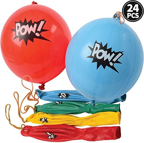 Superhero Punch Balloons - Pack of 24 Bulk, Large Punching Balls, Pow Comic Book Super Hero Designs For Carnivals, Party Bag Fillers for Kids, Birthday Party Favours for Kids