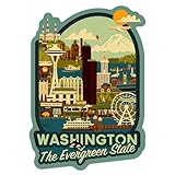 Lantern Press Sticker Washington, The Evergreen State, Geometric, Die Cut Vinyl, (Waterproof Decal for Cars, Water Bottles, Laptops, Coolers), Small