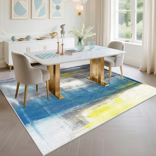 Tapis grande taille conception abstraite tapis extérieur bleu gris salon - 6