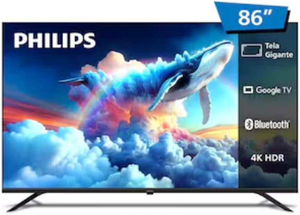Philips Smart TV LED 86 Polegadas Ultra HD 4K 86PUG7019/78 com Google TV, Comando de Voz, Wi-Fi, Bluetooth, HDR10, 3 HDMI, 2 USB