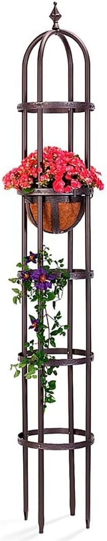 Plow & Hearth Metal Garden Obelisk | Indoor/Outdoor | Powder-Coated Steel | Trellis for Climbing | Floral Pattern | 11" Dia. x 7'H | Bronze