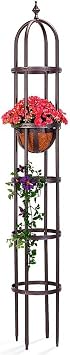 Plow & Hearth Metal Garden Obelisk | Indoor/Outdoor | Powder-Coated Steel | Trellis for Climbing | Floral Pattern | 11" Dia. x 7H | Bronze