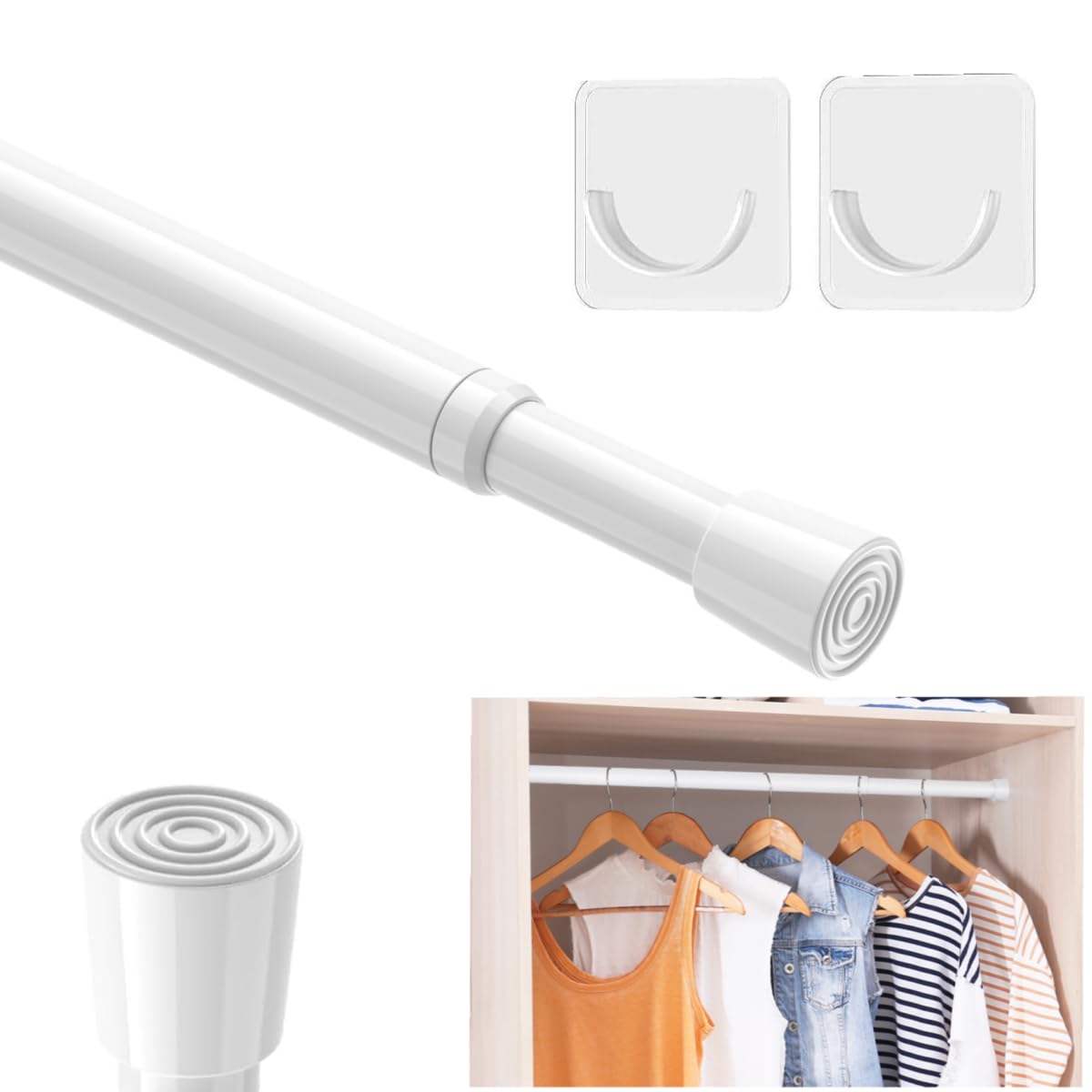 Curtain rod holder without drill Spring Tension Rods Adjustable 70 cm to 120 cm,Extendable Spring Loaded Rods for Windows Cabinet Blinds Closet Bedroom Kitchen Bathroom Door No Drilling, White