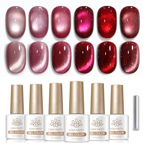 Born Pretty Red Cat Magnetic Eye Gel Nail Polish Set with Magnet 6 Colors
