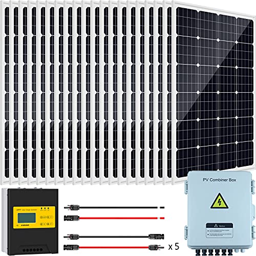 2400W 48V Solar Power System Kit for Home House Off Grid Solar Panel Kit with 20pcs 120W Rigid Monocrystalline Solar Panel and 50A MPPT Charge Controller and 6 String PV Combiner Box