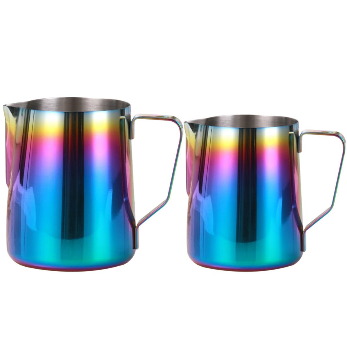 Jarras de Leche Boquilla Colorida de Acero Inoxidable Juego de 2 de 350ml y 600ml para Espumar, Fáciles de Limpiar y Medir, Ideales para Bares y Fiestas