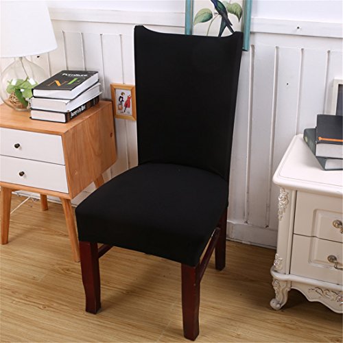 Deisy Dee Stretch Solid Color Chair Covers Removable Washable for Hotel Dining Room Ceremony Chair Slipcovers Pack of 6 C093 (Black)