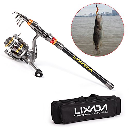 ERYUE Combo de vara de molinete de pesca,Telescopic Fishing Rod e Reel Combo Full Kit Fibra de Carbo