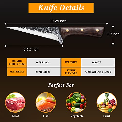 Zeng Boning Knife For Meat Cutting Fillet Knife Hand Forged Butcher Knife Deboning Knife With Sheath Viking Knife With Sharp Blade Chef Knives Fish Meat Knife Butcher For Home Kitchen And Restaurant #TOP1