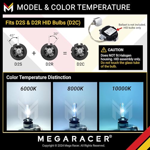 Mega Racer® D2S HID Bulbs | D2R Headlight Bulb | 10000K Blue White HID Headlight Bulbs | Xenon Headlight Bulbs | Lights for Cars Headlights | Pack of 2