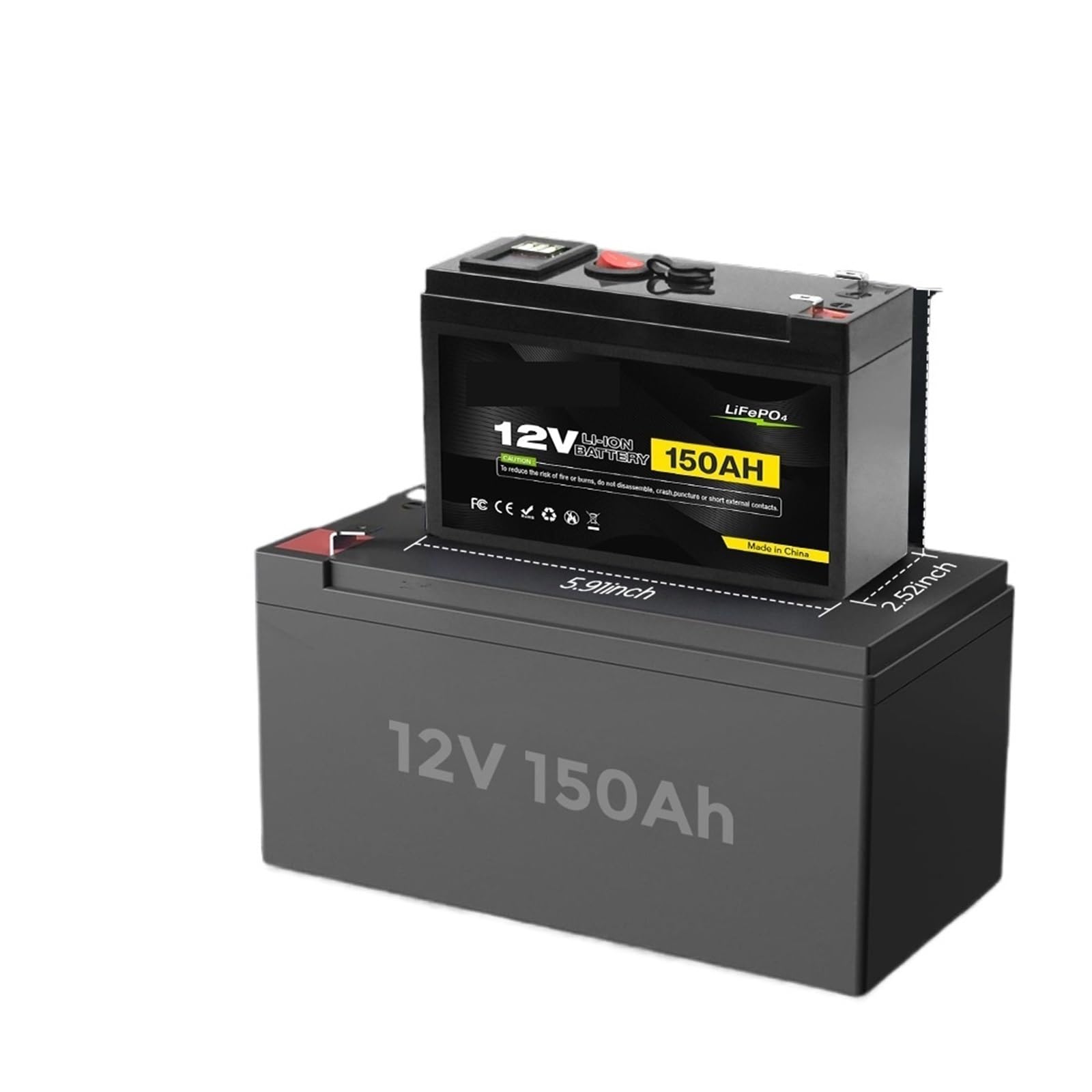 Batteria Al Litio LiFePO4 12V 150Ah Cicli Profondi | For UPS Kayak Fish Finder Pannello solare Radio, supporta USB, leggero e portatile(60AH)