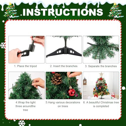 50cm Weihnachtsbaum Klein, Weihnachtsbaum mit Beleuchtung, Mini Weihnachtsbaum, Tisch Weihnachtsbaum, Weihnachtsbaum Künstlich mit Licht für Weihnachtsdeko DIY Tischdeko