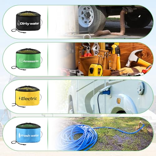 Image of RV Sewer Hose Storage 4 Packs, Waterproof Rv Storage and Organization with 4 Straps for Garden Fresh Water Hoses Electrical Cords Camper Tools