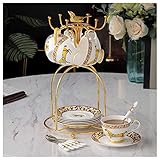 DYPASA Tazas Nordic Simple Taza de café Juego de 6 Piezas Europea Bone China té de la Tarde Taza de café Cappuccino Inglés Taza de café con el Estante de Metal de Oro Taza de cerámica