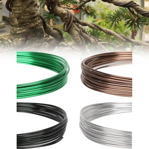 MonoSora Alambre de entrenamiento para bonsái, alambre de aluminio anodizado para estilo y manualidades de bonsái, 1,0 mm, 1,5 mm, 2,0 mm, 2,5 mm, negro, marrón, plateado, verde (2 mm x 5 m)