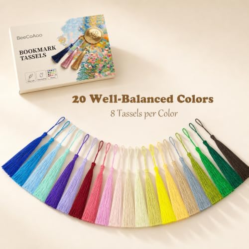 160 Pack Bulk Bookmark Tassels, 5 Inch Soft Silky Tassels with Loops, 20 Colors for Bookmarks, DIY Crafts & Keychain Making, Multi-Color Tassel Set - 5