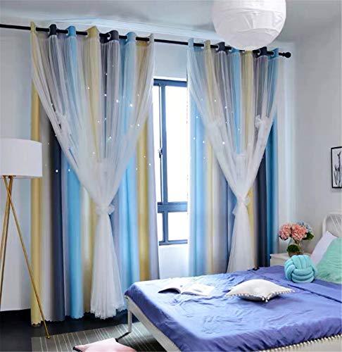 Yancorp Curtains for Girls Bedroom Kids Room Curtain Colorful Window Nursery Curtain 63 inches Length Room Darkening Grommet 2 Layers (Gray Blue, W52 X L63)