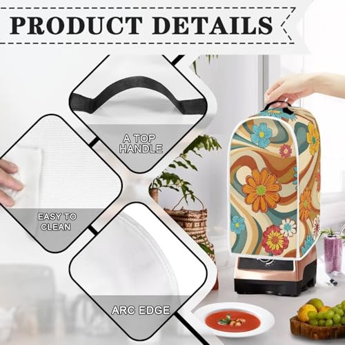 Image of Talayituse Hippie Flower Daisy Print Blender Dust Cover, Fingerprint Protection Cover for Stand Mixer or Coffee Machine, Home Kitchen Appliance Covers for Stain Dust Resistant Supplies