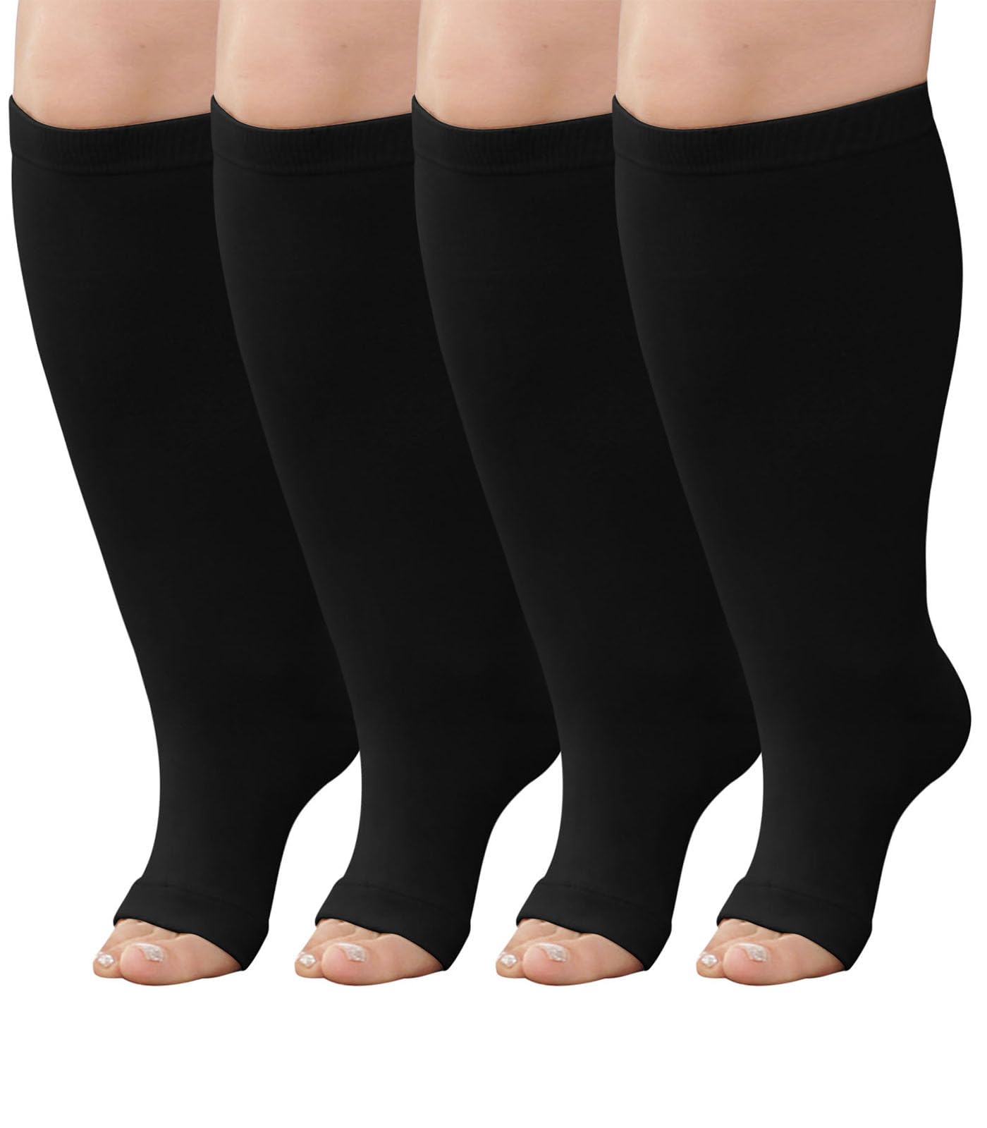 Plus Size Compression Socks: Wide Calf Toeless Stockings for Men Women - Open Toe 20-30 mmHg Compression Hose Support for Travel NursesOEKO-TEX STANDARD 100