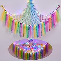 MHJY Toy Hammock Stuffed Animals Storage Net Soft Cuddly Toys Large Corner Hanging Net With LED Light Hand Woven Plush Macrame Organizer with Tassel for Kids Bedroom Nursery