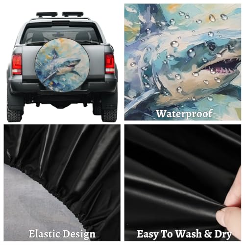 Image of Spare Tire Cover for RV Trailer, Ocean Shark Tire Covers Universal Fit for Travel Trailer Camper Jeep RV SUV Truck Waterproof Wheel Cover (17 inch for Diameter 31 inch - 33 inch),A-993
